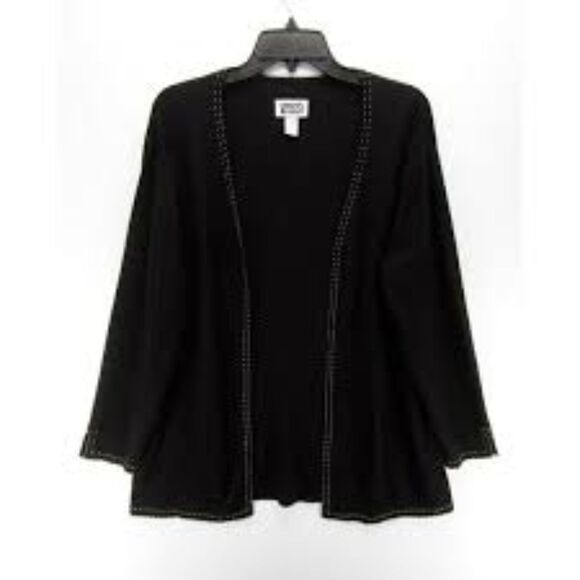 VINTAGE Chico's Design Black Open Top Tunic Shirt Slit Long Sleeve Women's Sz M - Picture 1 of 8